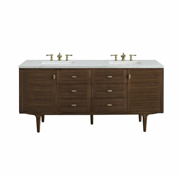 James Martin Vanities Amberly 72in Double Vanity, Mid-Century Walnut w/ 3 CM Ethereal Noctis Top 670-V72-WLT-3ENC